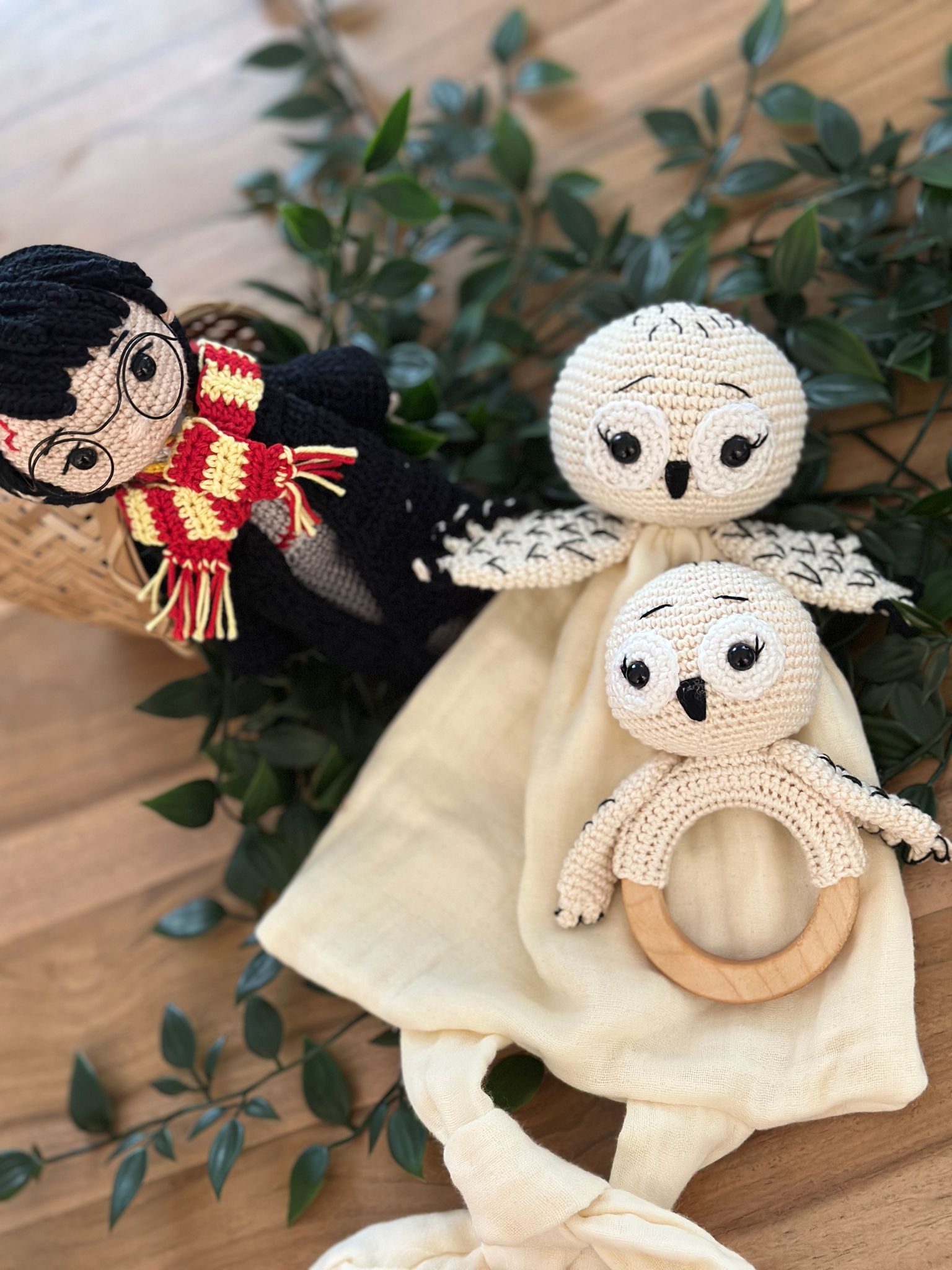 Handmade Crochet Owl & Wizard Plush Set