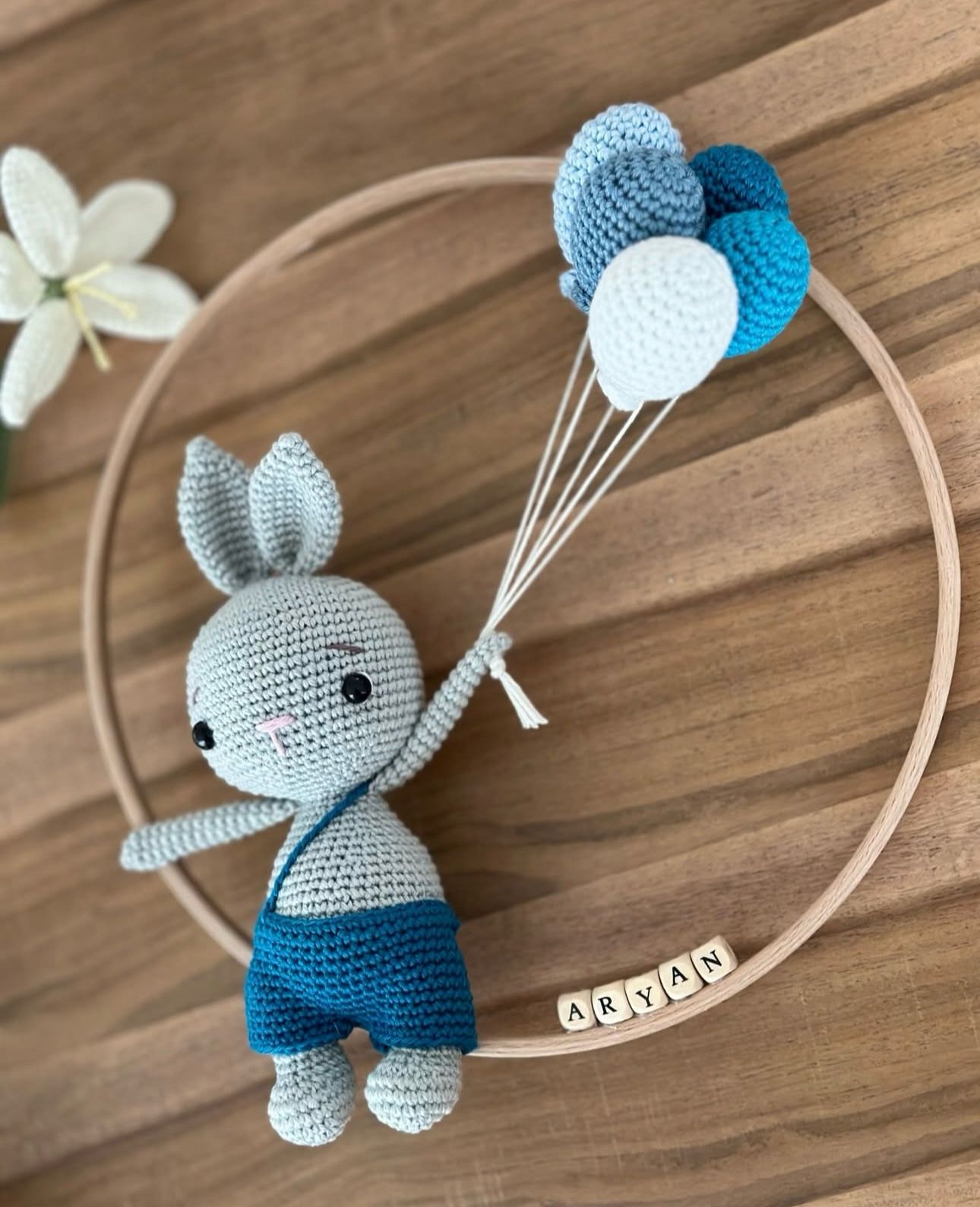 🐰 Rabbit Wall Decor – Handmade Animal Figure with Balloons