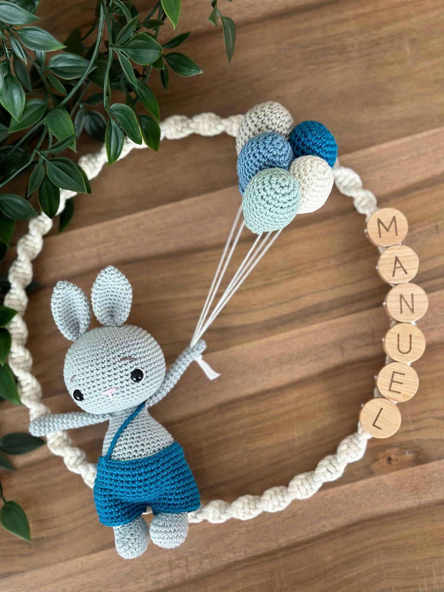 🐰 Rabbit Wall Decor – Handmade Animal Figure with Balloons