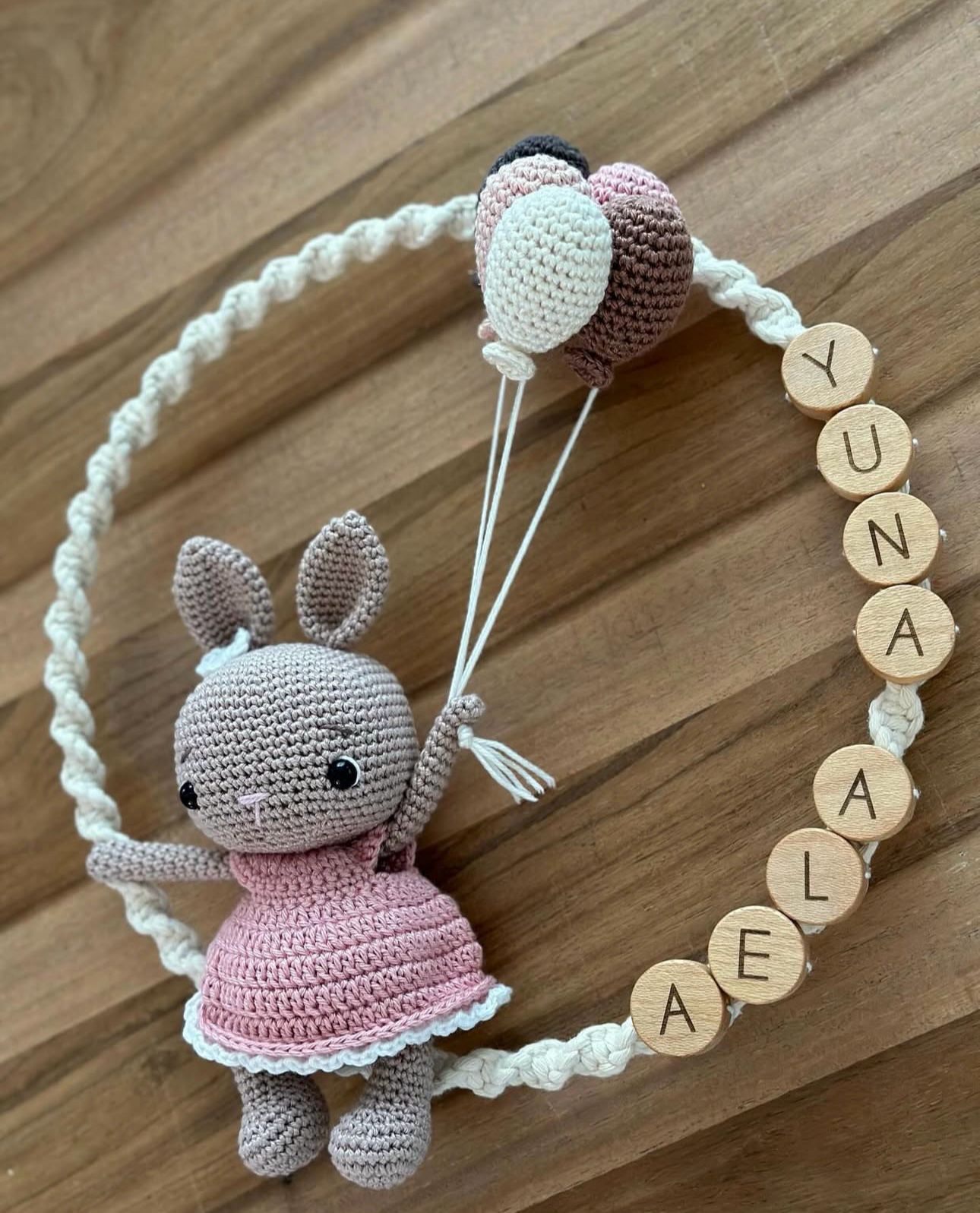 🐰 Brown Rabbit Wall Decor – Handmade Animal Figure with Balloons