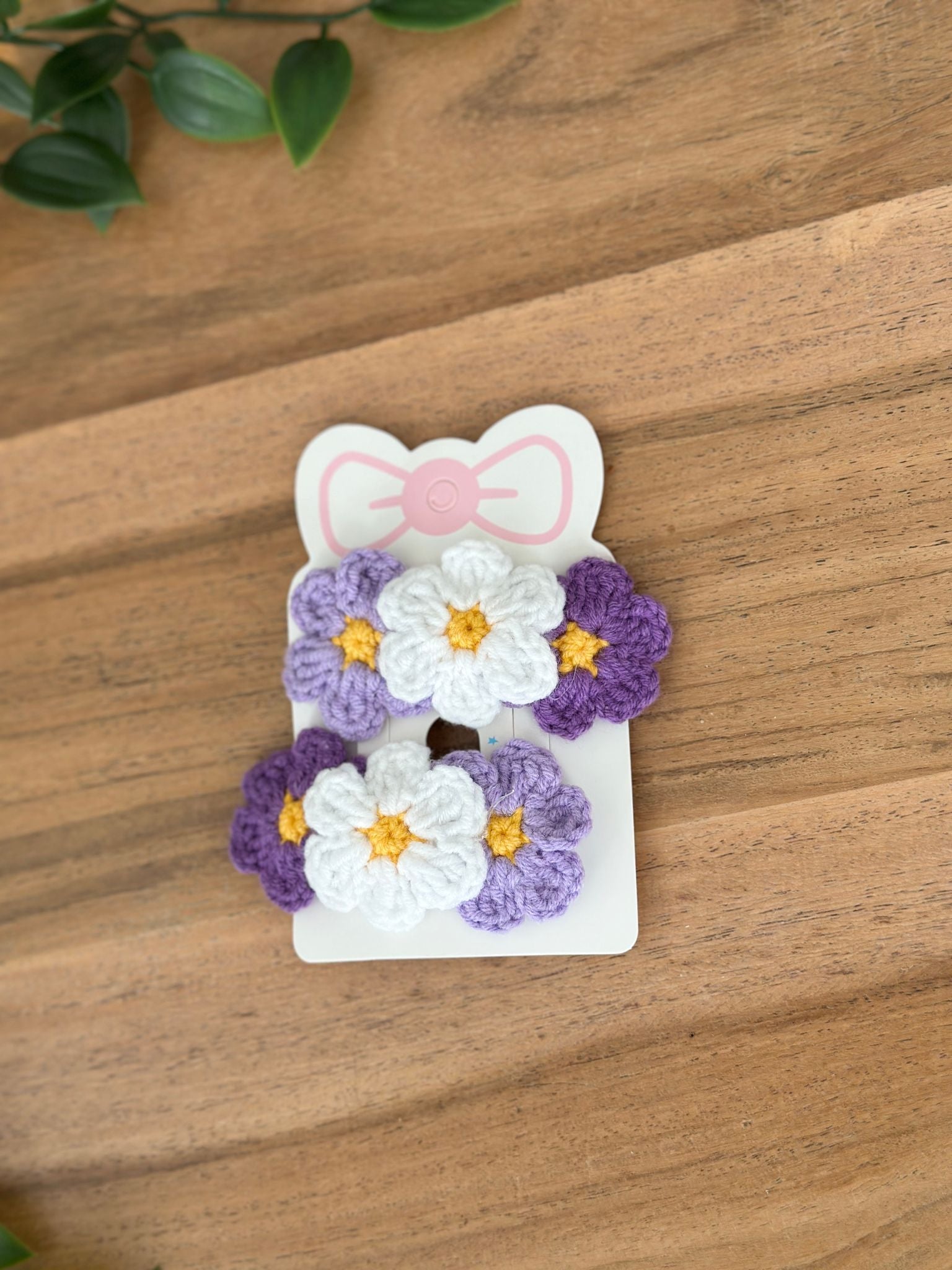 Purple & White Daisy Crochet Hair Clips
